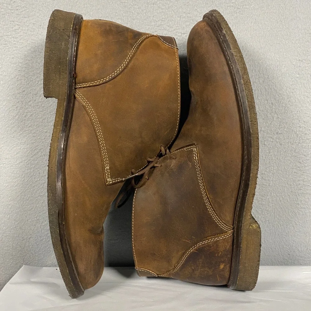 Johnston & Murphy Chukka Boots Mens 9M Brown Oiled Leather 25-1870 Sheepskin